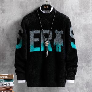 ROMON | Lormen Mens Winter Fashion Polar Fleece Knitted Loose Casual Sweater Half High Collar Gradient Color Trendy Base Shirt