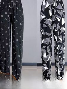 New 2025 Womens Summer Thin Ice Silk Lantern Pants Casual Harlan Pants Large Size Mom Pants Nine Points Loose Fit Trousers