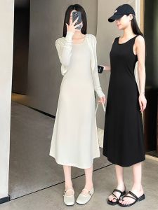 JIANGLU | ชุดเดรสยาวทรงเอผ้าถักเอวสูง แขนกุด ทรงหลวม สำหรับผู้หญิงไซส์ใหญ่ ชุดทำงานฤดูร้อน สไตล์สตรีท ชุดเดรสยาวคลุมเข่า