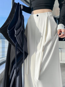 Elegant High Waist Wide Leg Pants Womens Loose Fit Straight Cut Drapey Floor Length Trousers Autumn 2025 New Style Belted