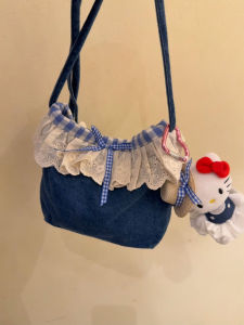 กระเป๋าเดินทางแบบสะพายไหล่เดียวสำหรับผู้หญิง กระเป๋าหนังสือเด็กผ้าแคนวาสลายยีนส์ กระเป๋าใส่ของเล็กแบบอเนกประสงค์ กระเป๋าสะพายข้างแบบลำลอง