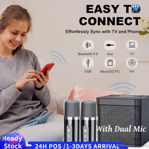 【Shipped From Penang】Speaker for karaoke Family Bluetooth Speaker Dual Wireless Microphone Bluetooth Audio Portable Stereo