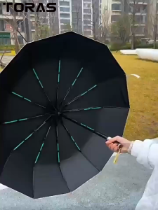 TORAS Automatic Umbrella 30 Bone Black Glue Folding Segment Recycling Rain and Rain Dual Use Umbrella