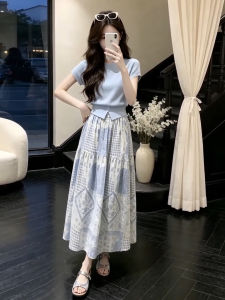 PEIZIXUAN | Stylish and Elegant Blue Long Dress Set for Women