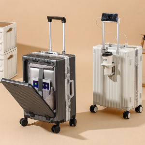 High Quality 18"20"24"28 Inch Multifunctional Womens Aluminium Frame Laptop Travel Cabin PC Suitcase With Silent Wheels Front Opening Trolley Luggage TSA Customs Lock Check -in Case For Men Free Shipping