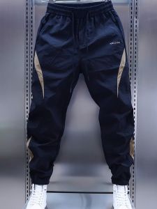 กางเกงลำลองชายผ้าฝ้ายโพลีเอสเตอร์แห้งเร็ว ทรงเข้ารูป ทรงหลวม ทรงขากระบอกเล็ก กางเกงขายาวลำลองสำหรับฤดูร้อน