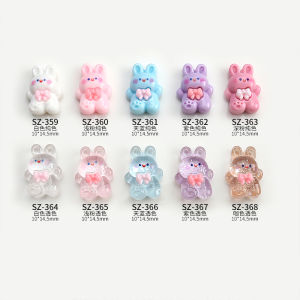 Adorable Resin Nail Art Decorations Cartoon Happy Rabbit Finger Tip Dancing Transparent Color Resin Nail Accessories for Any Skin Type