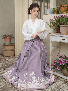 Original Yunzangyue Purple Floral Embroidery Hanfu Womens Spring Summer New Chinese Style Daily Outfit Set Polyester Fiber