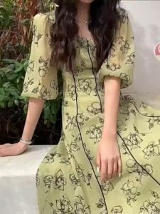 Muse Dress for Women Korean Style Summer New Simple Printed Long Dress for Women Fragmented Flower Dress for Women Muslimah Dress Women Fashion 2023 Dress Viral Tiktok Murah