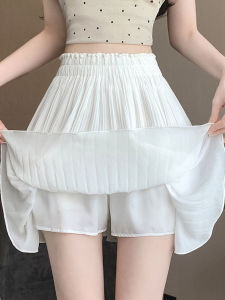 White Chiffon Pleated Mini Skirt Womens Summer New Style Small Size Casual High Waist Slimming Anti-Light A-Line Short Skirt