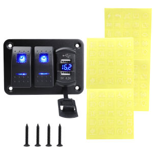 12V 24V DC 3/4/5/6/8 sets of marine control lever switch panel with 4.8A dual USB charger voltage and sticker blue