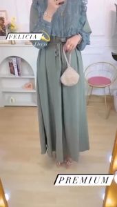 FELECIA Gamis Wanita Muslim Cringkle Kombinasi Brukat Terbaru Adem Pakaian Dewasa Kekinian Lebaran