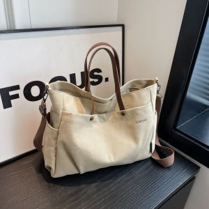 Large Capacity Commuter Canvas Tote Bag Single Shoulder Casual Style for Class And Work Youth Fashion Zipper Closure Handbag