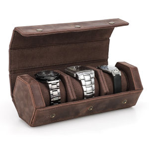 Hiram Genuine Leather Retro Luxury 1/2/3/4 Slots Watch Roll Box Genuine Leather Hexagon Watch Travel Case Jewelry Storage Organizer Portable Case