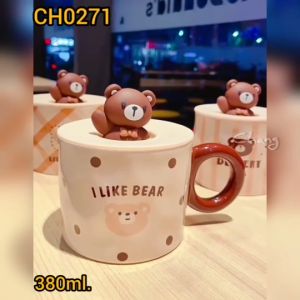 แก้วน้ำ เซรามิค ลวดลายน้องหมี สุดน่ารัก พร้อมฝาปิดซิลิโคน CH0271 💥โปรดอ่านรายละเอียดก่อนสั่งซื้อสินค้าคะ💥