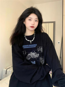 Pure Cotton American Retro Overhead Sweatshirt Womens Spring Autumn Long Sleeve Top Trendy Lazy Cotton Blend Comfortable