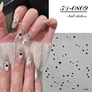 1Pcs Y2K Black Silver Star Nail Stickers 5D Embossed Pentagram Self-Adhesive Nails Decals for Dark Gothic Style Manicure Sliders