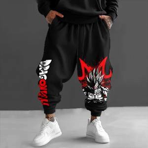 Bandai | Mens 2025 High Waist Cotton Trousers Wide Leg Pants Goku Print Streetwear Loose Fit Casual Breathable Sweatpants