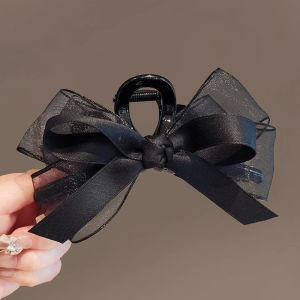 Elegant Black Bowknot Hair Claw for Women Bow Hair Claw Super Fairy Rhinestone Ponytail Braid Hair Claw Clip for Girlfriend