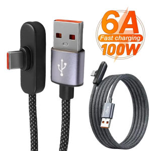 100W 6A Elbow Mobile Phone Data Cable Nylon Woven USB To Type C Fast Charging Cable for Smartphones Tablets and Laptops