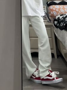 กางเกงยีนส์ทรงหลวมเอวสูงสไตล์ย้อนยุคสไตล์อเมริกันสีขาวสำหรับผู้หญิง กางเกงขายาวทรงตรงทรงตรงลำลองสำหรับฤดูใบไม้ผลิและฤดูใบไม้ร่วง