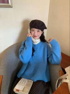 imimtuan | Áo Sweater Nửa Cúc Thiết Kế Xanh