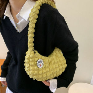 Cute Sweet Large Capacity Casual Diamond Pattern Shoulder Crossbody Bag for Women Underarm Bag Trendy Polyester Material