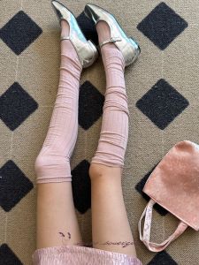 Not Thinking about a Thin Thigh over the Knee Korean Style Patchwork Vertical Stripes Loose Stockings Gray Black Pink Female