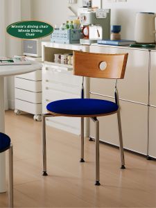 NANGUAHEZI | Vintage Designer Wooden and Stainless Steel Leisure Dining Chair