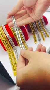 stainless steel necklace bracelet cuban square chain clip lock 60cm/20cm gold plated no tarnish