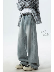 V37 American Washed Vintage Mens Jeans High Street Loose Wide Leg Long Trousers Autumn Trendy Brand Straight Cut Pants