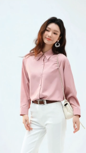 KM Amelia Cotton Polyester Women Long Sleeves Collar Shirt Blouse [B7517]