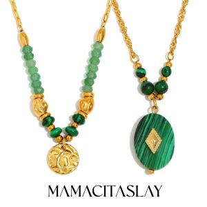 MamacitaSlay Unique Stainless Steel Natural Stone Necklace For Vacation Waterproof Jewelry Womens Retro Elegant Jewelry Gift