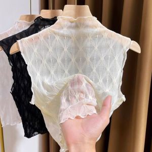 Womens Early Autumn Lace Trim Collarless Tank Top Sleeveless Base Shirt Inner Wear Commute Style Slim Fit Short Length