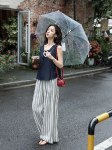 Quần Dài Thường Ngày Bằng Vải Lanh Cotton Kẻ Sọc Mùa Hè Rộng Rãi Quần Dài Đi Bộ Thoải Mái Quần Dài Ống Rộng Quần Dài Đi Làm