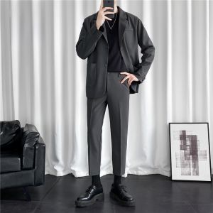 ROMON | Romon Casual Suit Set Spring Summer New Trendy Brand Youth High Handsome Western Wear Polyester Fiber Standard Fit Business Gentleman