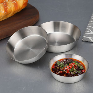 Korean Style Thickened 304 Stainless Steel Brushed Sauce Dish BBQ Seasoning Plate round Shape One Piece Chinese Style Diningware