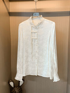 Silk Floral Print Shirt Womens Spring Autumn New Style Embellished Button up Casual Straight Leg Long Sleeve Floral Embellished