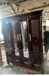 Lemari 4 pintu laci + cermin full kayu asli jati