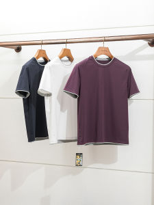 New Color Long Velvet Cotton Short Sleeve T-Shirt Mens Summer Fashion Urban Business Casual round Neck Half Sleeve Top