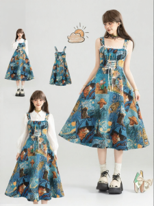 KEIKO | Oil Painting Style Color Woven Jacquard Waist Cinching Slimming Dress