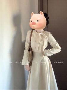 ปรับแต่งขนาดใหญ่ South Seas Miss French Butterfly Knot กลิ่นหอมขนาดเล็กสไตล์ เสื้อแจ็คเก็ต เสื้อท่อนบน ทรงเอ Mini กระโปรง ชุด ทันสมัย สไตล์เดินทางสูง เอว แขนยาวคอกลมสั้น เสื้อโค้ท