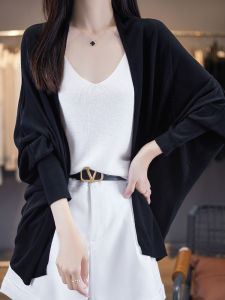 Ice Silk Batwing Sleeve Sun Protection Cardigan Womens Knitting Thin Outwear Summer Long-Sleeve Black Lazy Plus Size Air Conditioning Blouse
