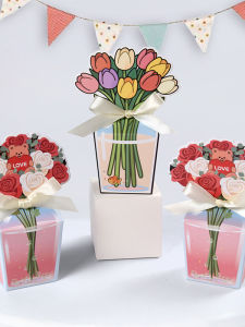 Korean Style Gift Bag Packaging Box Handheld Tulip Rose Bouquet Candy Box Ribbon Decorated Matte Surface Wedding Supplies
