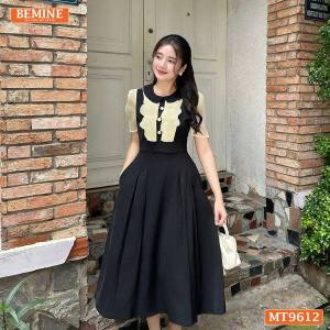 Đầm thiết kế BEMINE cổ sen dáng chữ A ngực phối bèo phù hợp đi làm đi chơi-MT9612