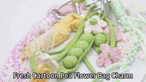 Fashoin Bohemia Crochet Pea Pods Keychain Pendant Cute Vegetable Keyring Womens Backpack Jewelry Birthday Gift Accessories