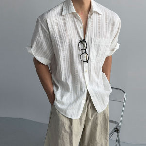 Ssumenam | Vintage Cutout Black Short Sleeve Breathable Shirt