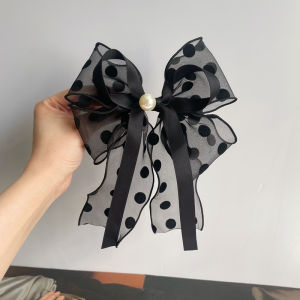 Large Size Spring Summer Polka Dot Net Butterfly Knot Hair Clip Fashionable Korean Style Satin Hair Accessories for Women