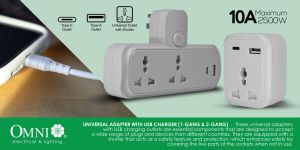 OMNI Universal Adapter with USB Charger (2-Gang) - WUA-022-PK