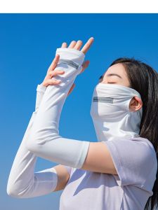 1 Set Ice Silk Cool Loose Arm Sleeves Face Cover Sun UV Protection Driving Motorcycle Cycling Arm Gloves Long Sleeves Hand Face Protector Outdoor Arm Hand Cover Sunscreen Cooling Breathable Sunblock Cute Fashion Korean Design